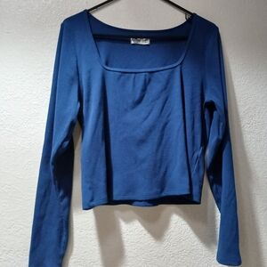 Elegant Blue Long Sleeve Women's Top